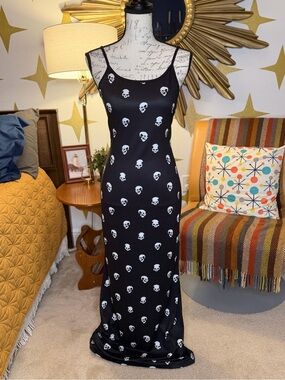 Black Skull Print Slip Dress